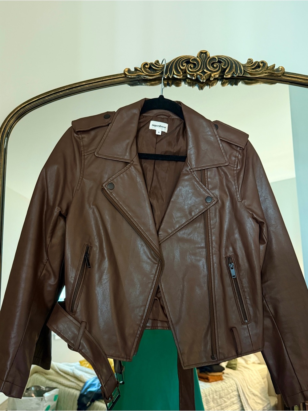 Superdown Faux Leather Brown Moto Jacket